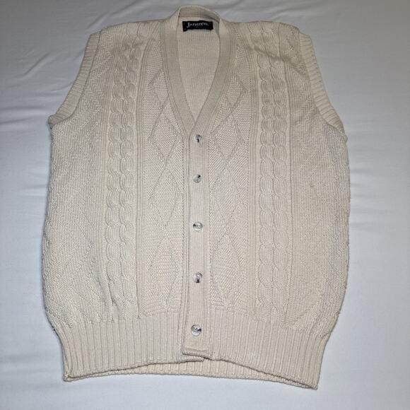 Jantzen Other - Vintage Jantzen Mens XL Vest 80s Natural Cable Knit Button Cardigan Sweater NWT